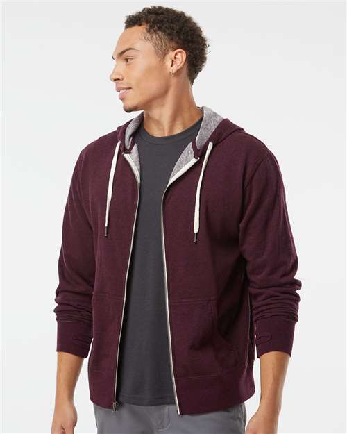 Independent Trading Co. Unisex Heathered French Terry Full-Zip Hooded Sweatshirt PRM90HTZ