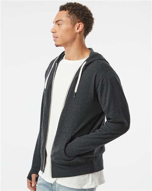 Independent Trading Co. Unisex Heathered French Terry Full-Zip Hooded Sweatshirt PRM90HTZ